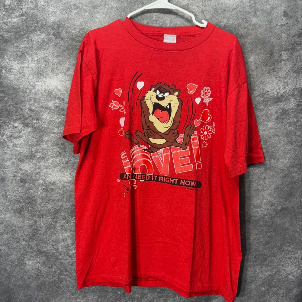 Vintage 80s Looney Tunes Taz Valentines Day Love Graphic T Shirt L Single Stitch